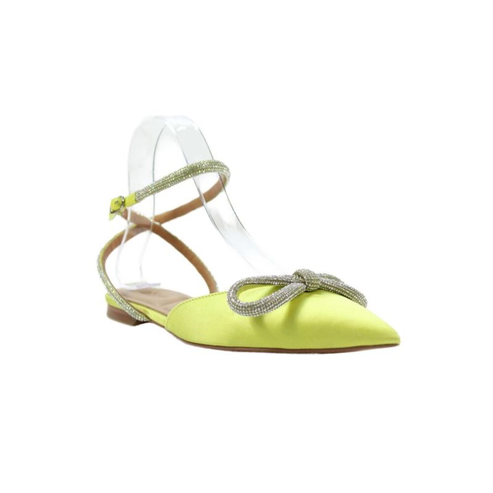 Bibi Lou Womens Pointed Toe Crystal Bow Ankle Strap Dorsay Flats Green Size 37